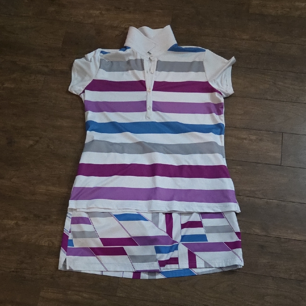 Adidas Purple and Blue Striped Skirt Set